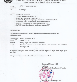 Rapat Koordinasi Tentang Persiapan Relokasi Kantor Direktorat Keuangan dan Biro Sarana dan Prasarana Universitas Pendidikan Indonesia
