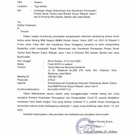 Undangan Rapat Sinkronisasi danKoordinasi Percepatan Proses Serah Terima Aset Rumah Susun Wilayah Jawa I dan II (Provinsi DKI Jakarta, Banten dan Jawa Barat)